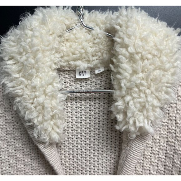 Gap SMALL Womens Sherpa Collar Cream Alpaca Wool Blend Knit Tunic Sweater Vest - Picture 4 of 11